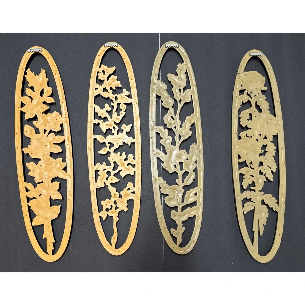 Vintage Burwood Four Seasons Floral Wall Plaques Set 4 Gold MCM 21.5